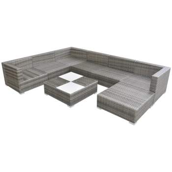  8-tlg. Garten-Lounge-Set mit Auflagen Poly Rattan Grau