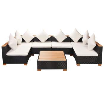 Preview:  7-tlg. Garten-Lounge-Set mit Auflagen Poly Rattan Schwarz