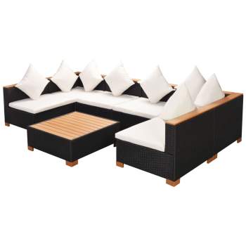  7-tlg. Garten-Lounge-Set mit Auflagen Poly Rattan Schwarz