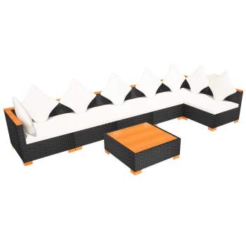  7-tlg. Garten-Lounge-Set mit Auflagen Poly Rattan Schwarz