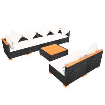  7-tlg. Garten-Lounge-Set mit Auflagen Poly Rattan Schwarz
