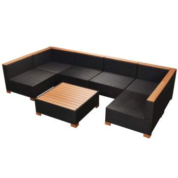  7-tlg. Garten-Lounge-Set mit Auflagen Poly Rattan Schwarz
