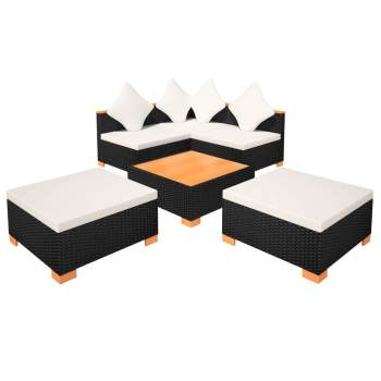  6-tlg. Garten-Lounge-Set mit Auflagen Poly Rattan Schwarz