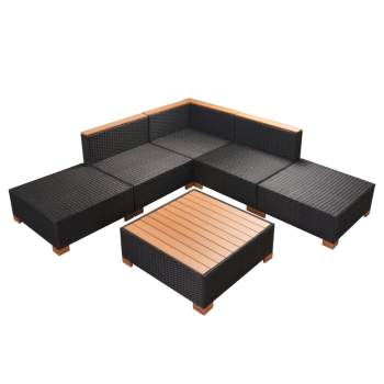  6-tlg. Garten-Lounge-Set mit Auflagen Poly Rattan Schwarz