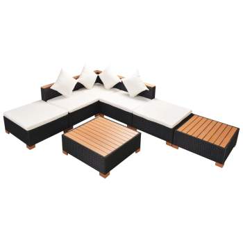  7-tlg. Garten-Lounge-Set mit Auflagen Poly Rattan Schwarz