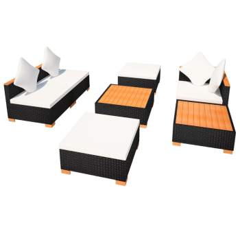  7-tlg. Garten-Lounge-Set mit Auflagen Poly Rattan Schwarz