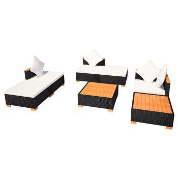  7-tlg. Garten-Lounge-Set mit Auflagen Poly Rattan Schwarz