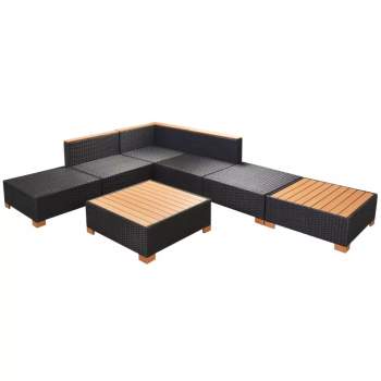  7-tlg. Garten-Lounge-Set mit Auflagen Poly Rattan Schwarz