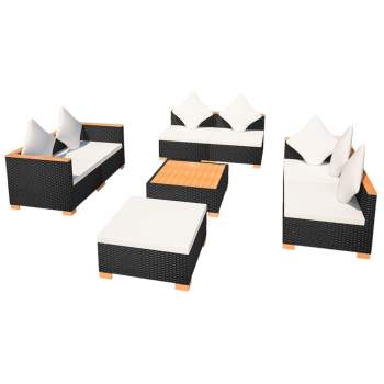  8-tlg. Garten-Lounge-Set mit Auflagen Poly Rattan Schwarz