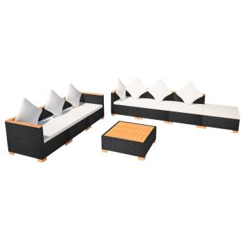  8-tlg. Garten-Lounge-Set mit Auflagen Poly Rattan Schwarz