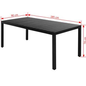  Garten-Esstisch WPC Aluminium 185 x 90 x 74 cm Schwarz