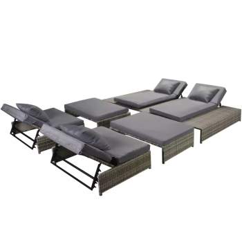  5-tlg. Garten-Lounge-Set mit Auflagen Poly Rattan Grau