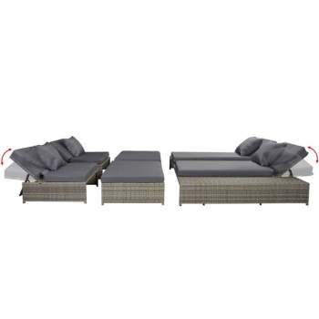  5-tlg. Garten-Lounge-Set mit Auflagen Poly Rattan Grau