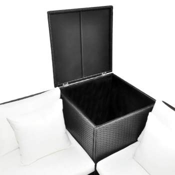  4-tlg. Garten-Lounge-Set mit Auflagen Poly Rattan Schwarz