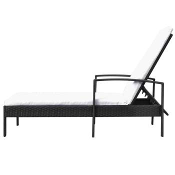  Sonnenliege mit Auflage Poly Rattan Schwarz