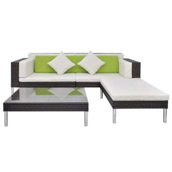  4-tlg. Garten-Lounge-Set mit Auflagen Poly Rattan Braun