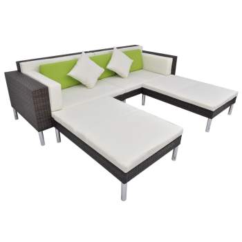  4-tlg. Garten-Lounge-Set mit Auflagen Poly Rattan Braun