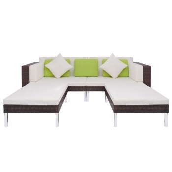  4-tlg. Garten-Lounge-Set mit Auflagen Poly Rattan Braun