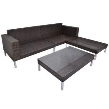  4-tlg. Garten-Lounge-Set mit Auflagen Poly Rattan Braun