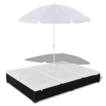  Outdoor-Loungebett mit Sonnenschirm Poly Rattan Schwarz