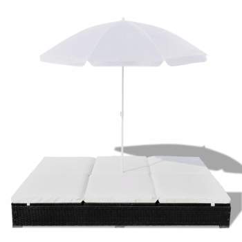  Outdoor-Loungebett mit Sonnenschirm Poly Rattan Schwarz