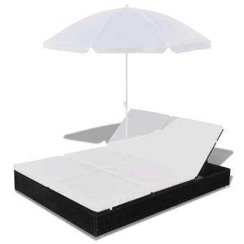  Outdoor-Loungebett mit Sonnenschirm Poly Rattan Schwarz