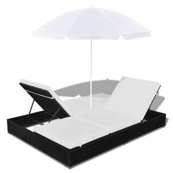  Outdoor-Loungebett mit Sonnenschirm Poly Rattan Schwarz