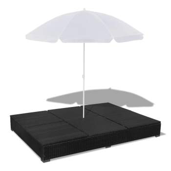  Outdoor-Loungebett mit Sonnenschirm Poly Rattan Schwarz