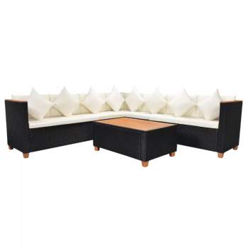  5-tlg. Garten-Lounge-Set mit Auflagen Poly Rattan Schwarz