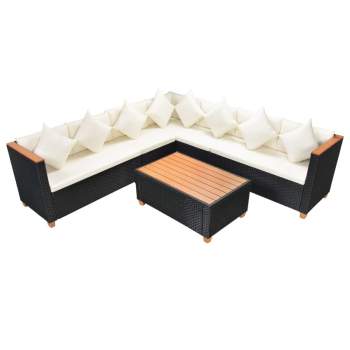  5-tlg. Garten-Lounge-Set mit Auflagen Poly Rattan Schwarz