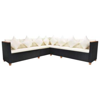  5-tlg. Garten-Lounge-Set mit Auflagen Poly Rattan Schwarz