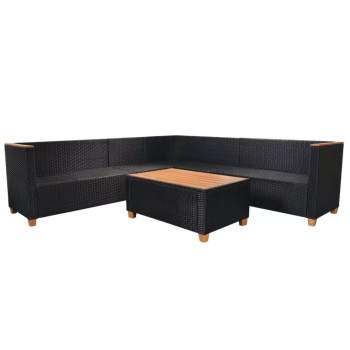  5-tlg. Garten-Lounge-Set mit Auflagen Poly Rattan Schwarz