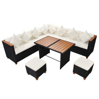 Preview:  7-tlg. Garten-Lounge-Set mit Auflagen Poly Rattan Schwarz