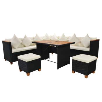 Preview:  7-tlg. Garten-Lounge-Set mit Auflagen Poly Rattan Schwarz