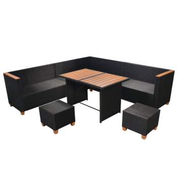  7-tlg. Garten-Lounge-Set mit Auflagen Poly Rattan Schwarz