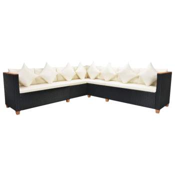  7-tlg. Garten-Lounge-Set mit Auflagen Poly Rattan Schwarz