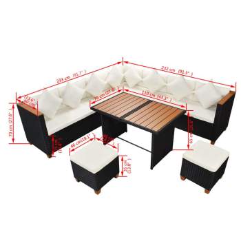  7-tlg. Garten-Lounge-Set mit Auflagen Poly Rattan Schwarz