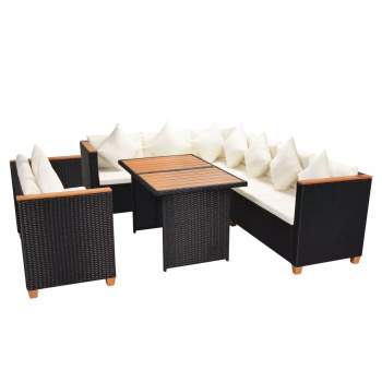 Preview:  5-tlg. Garten-Lounge-Set mit Kissen Poly Rattan Schwarz