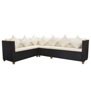  5-tlg. Garten-Lounge-Set mit Kissen Poly Rattan Schwarz