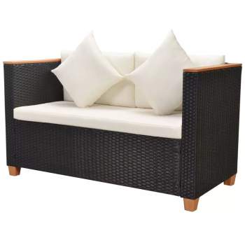  5-tlg. Garten-Lounge-Set mit Kissen Poly Rattan Schwarz