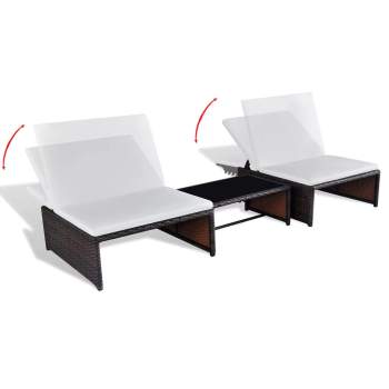  Outdoor-Lehnstühle 2 Stk. mit Tisch Braun Poly Rattan