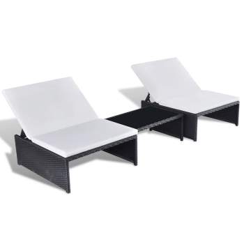  Outdoor-Lehnstühle 2 Stk. mit Tisch Schwarz Poly-Rattan