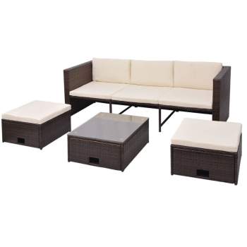 Preview:  4-tlg. Garten-Lounge-Set mit Auflagen Poly Rattan Braun