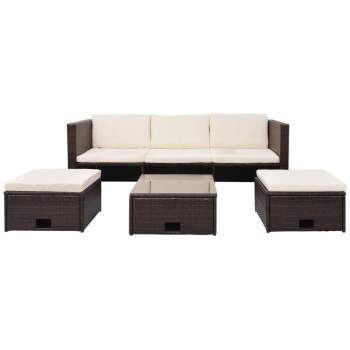 Preview:  4-tlg. Garten-Lounge-Set mit Auflagen Poly Rattan Braun