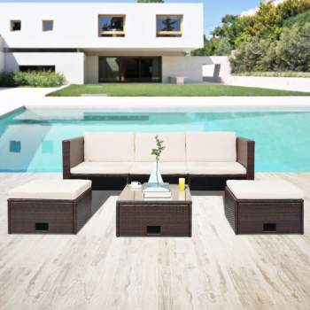  4-tlg. Garten-Lounge-Set mit Auflagen Poly Rattan Braun