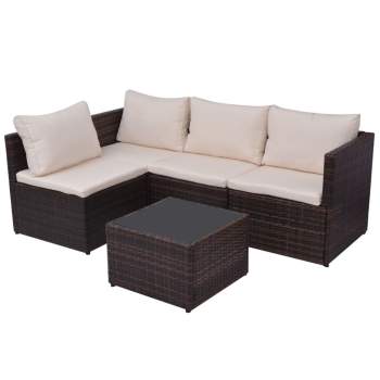  5-tlg. Garten-Lounge-Set mit Auflagen Poly Rattan Braun