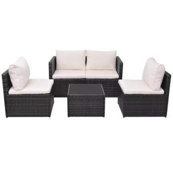 Preview:  5-tlg. Garten-Lounge-Set mit Auflagen Poly Rattan Schwarz