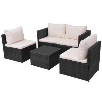 Preview:  5-tlg. Garten-Lounge-Set mit Auflagen Poly Rattan Schwarz