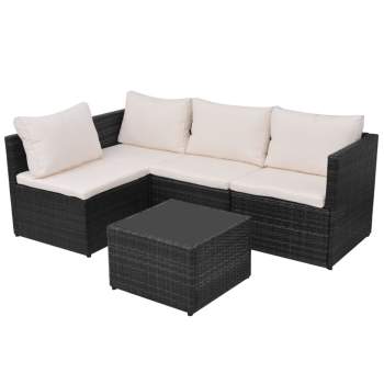  5-tlg. Garten-Lounge-Set mit Auflagen Poly Rattan Schwarz