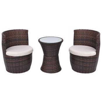  3-tlg. Bistro-Set mit Auflagen Poly Rattan Braun